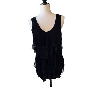 NOT FGOR SALE Cable & Gage Black ruffle and lace tiered tank size M